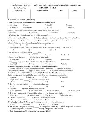 Đề kiểm tra 1 tiết lần 2 học kỳ I môn Tiếng Anh Lớp 11 - Năm học 2019-2020 - Trường THPT Phú Mỹ